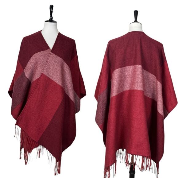 Woolrich Cozy Blanket Scarf Wrap Open Front Fringe Burgundy Pink Women One Size - Picture 12 of 12
